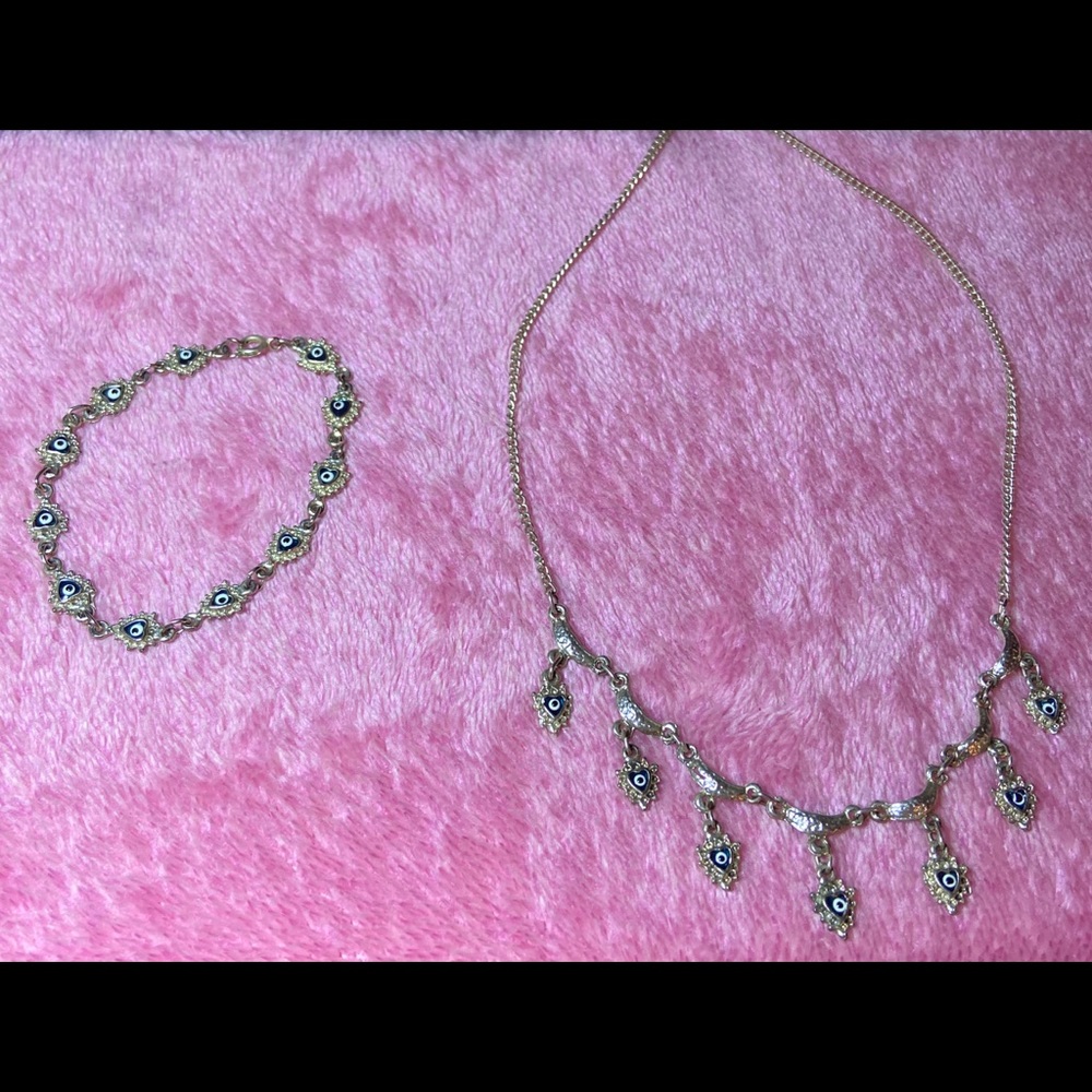 Evil Eye Silver Bracelet and Necklace Set